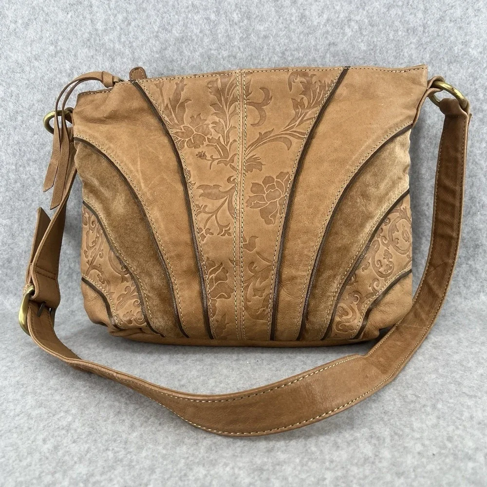 Genuine Tooled Leather Hobo Shoulder Bag Purse Caramel Brown Hippie St Johns Bay